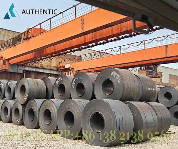 Fasilitas gudang logistik Authentic Steel di Tianjin dengan kapasitas besar, siap menyediakan stok Coil Baja Industri (HRC) untuk pengiriman cepat ke Indonesia.