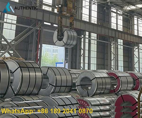 Heavy-duty seaworthy packed wood grain printed PPGI steel coils bound with metal straps for safe and convenient ocean transport.